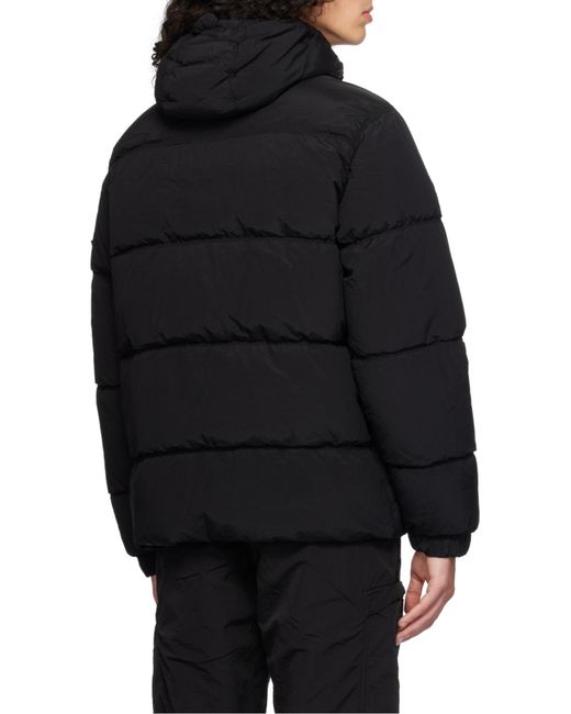 Stone Island Black Logo Patch Hooded Puffer Jacket for men