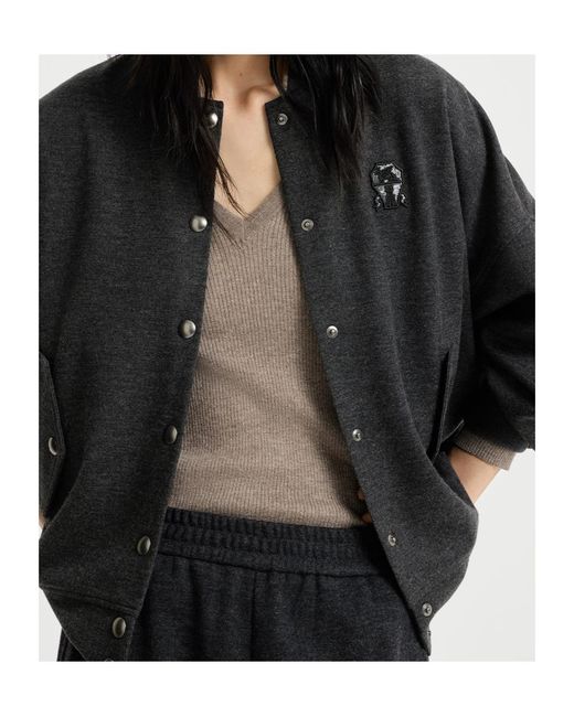 Brunello Cucinelli Black Logo-Patch Bomber Jacket