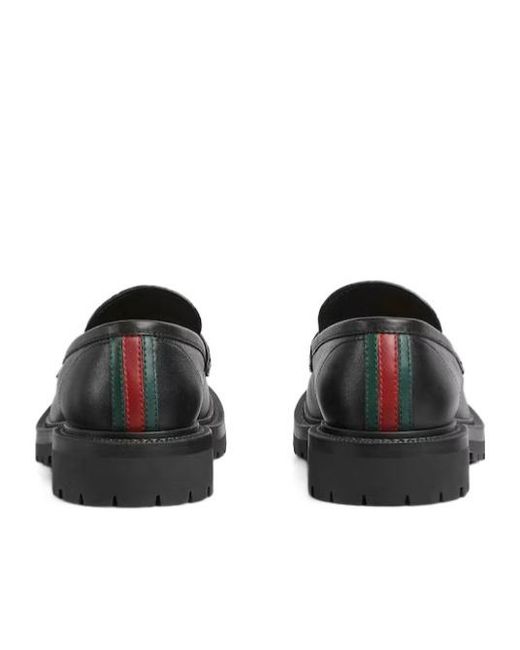 Gucci Black Gg Web Detailed Round-Toe Loafers for men