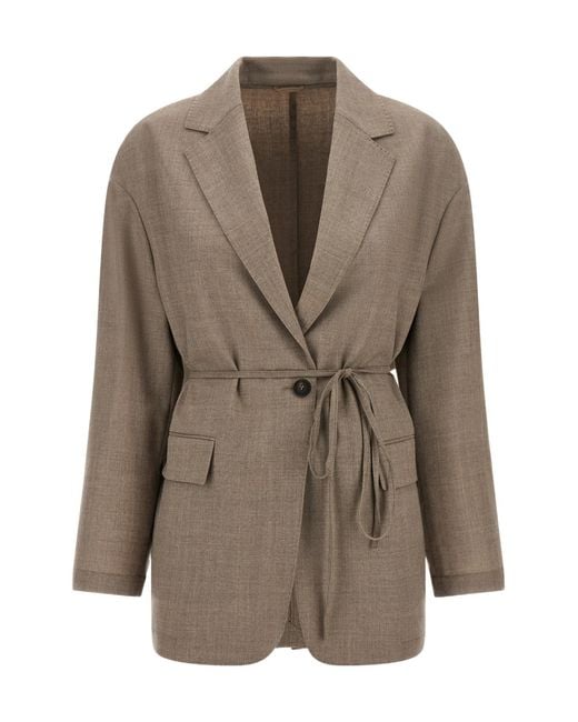 Brunello Cucinelli Brown Belted Single-Breasted Blazer