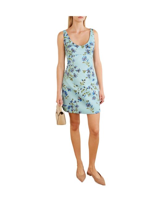 Emilia Wickstead Blue Floral-Printed Twill Mini Dress