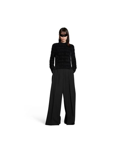 Balenciaga Black Logo-Knit Fuzzy Jumper