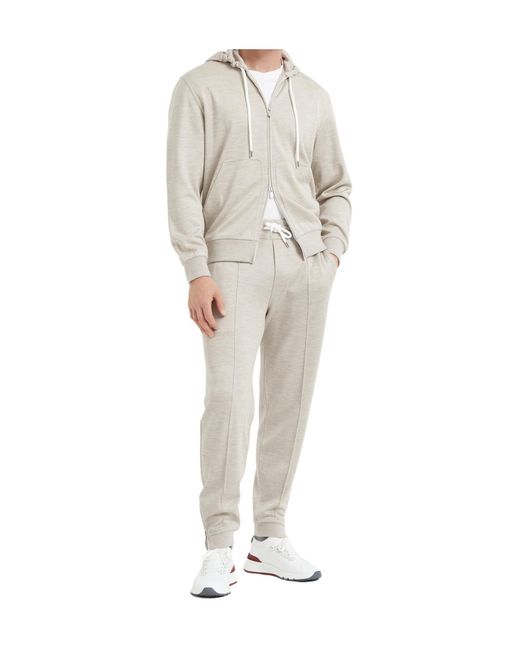 Brunello Cucinelli White Drawstring Straight-Leg Trousers for men