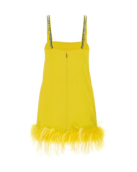 Pinko Yellow Embellished Feather Hem Mini Dress