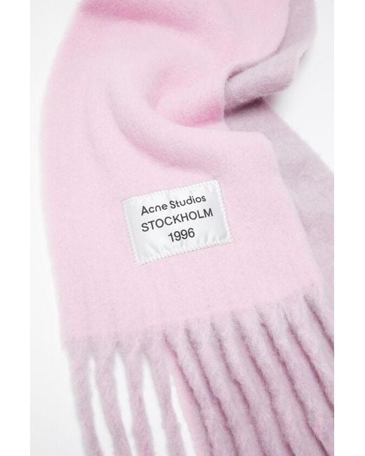 Acne Pink Logo-Tag Fringed Scarf