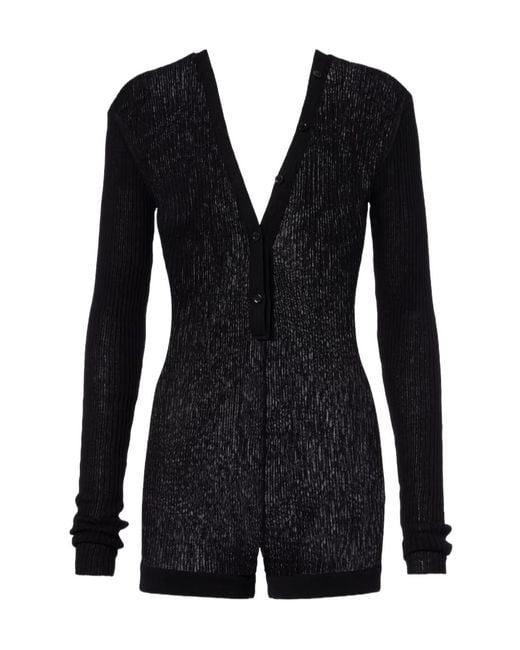 Mugler Black Ribbed-Knit Cotton Romper