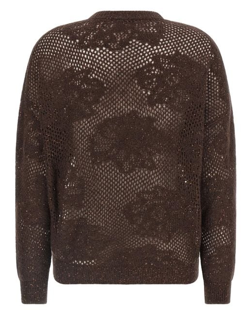 Brunello Cucinelli Brown 'Flower Lace' Sweater