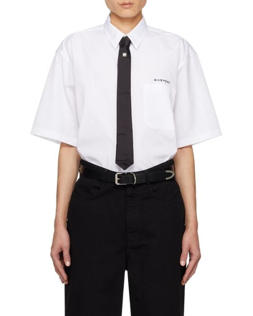Givenchy White Logo Printed Collared Short-Sleeve Shirt for men