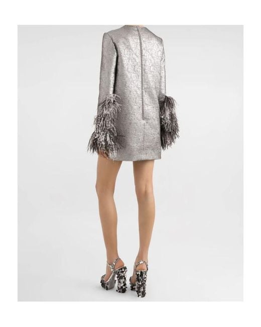 Dolce & Gabbana Gray Feather-Trim Mini Dress
