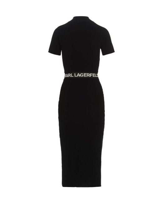 Karl Lagerfeld Black Logo-Waist Knitted Dress