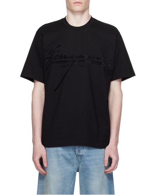 Ferragamo Black Logo-Print T-Shirt for men