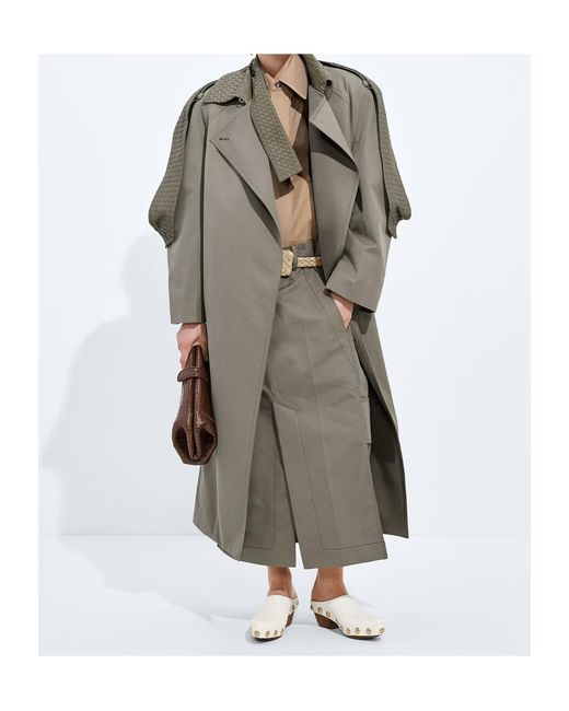 Bottega Veneta Gray Cotton And Silk Gabardine Trench