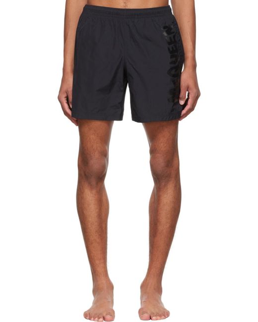 McQueen Black Graffiti Logo Swim Shorts for men