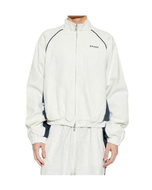 Rhude White Stand Collar Zip Jacket for men