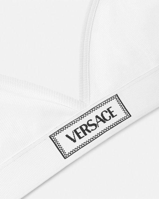 Versace White Logo-Patch V-Neck Bra