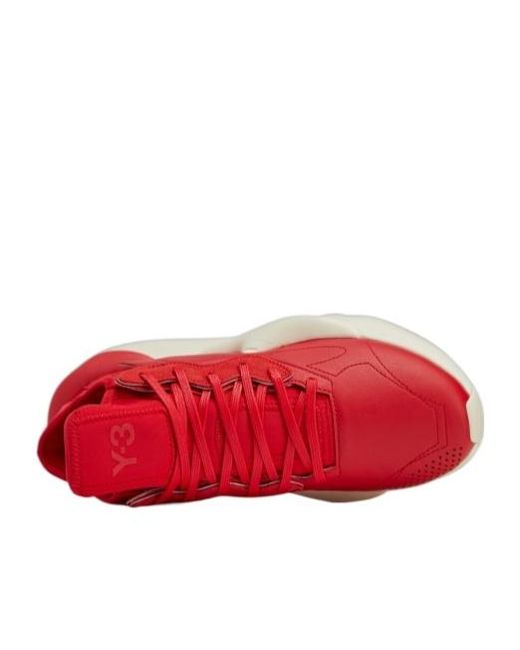 Y-3 Red Logo Embossed Lace-Up Sneakers for men