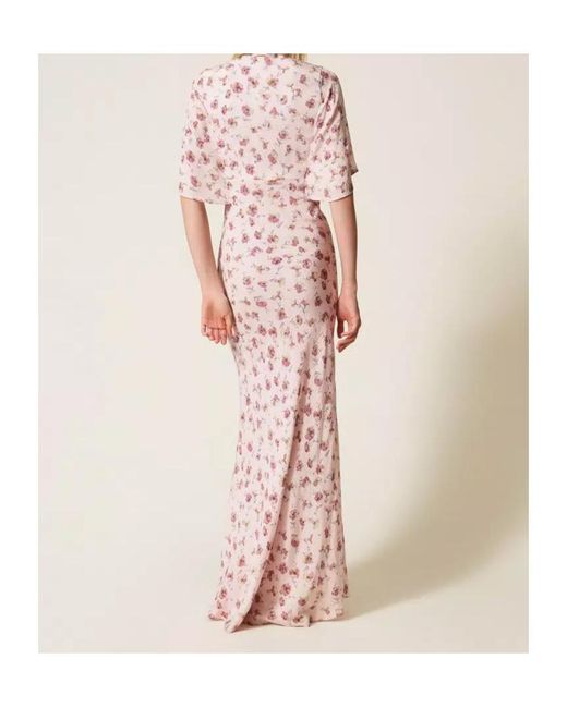 Twinset Pink Long Floral Print Dress