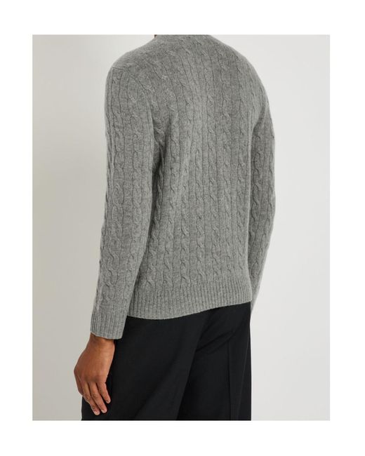 Polo Ralph Lauren Gray Cable Knit Wool-Cashmere Blend Sweater With Logo for men