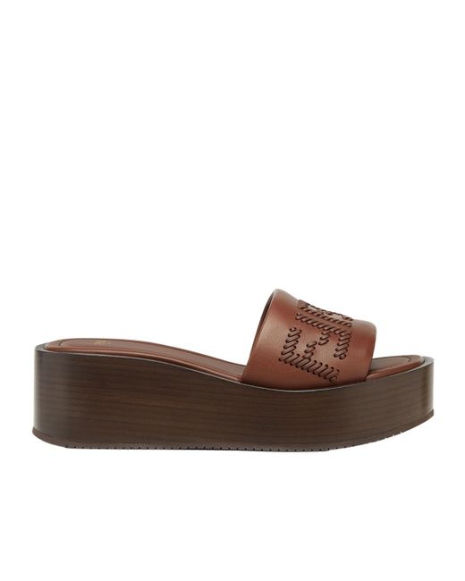 Fendi Brown Leather Flatform Slides