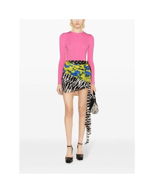 MARINE SERRE Pink Long-Sleeved Knitted Pullover