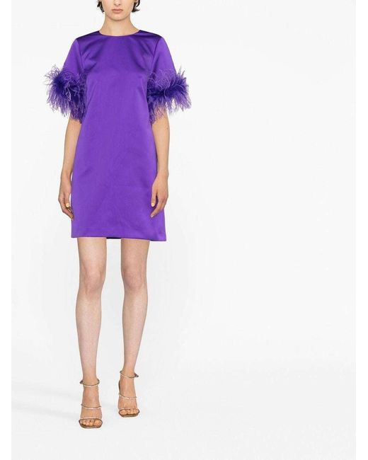 P.A.R.O.S.H. Purple Feather-Trim Satin Dress