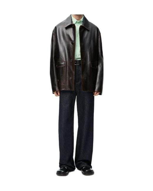 Loewe Black Button Fastened Leather Jacket for men