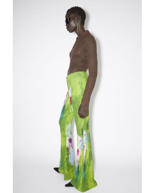 Acne Green Flared Tie-Dye Print Trousers
