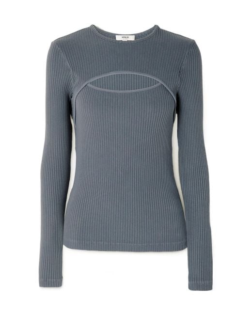 Agolde Blue Cutout Ribbed Cotton Top