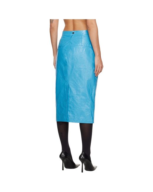 Willy Chavarria Blue Tubo Leather Midi Skirt
