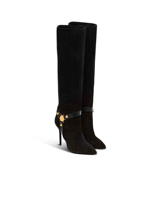 BALMAIN 25S KNOTTED HIGH HEELS 95MM IN BLACK SATIN