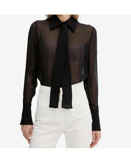 Elisabetta Franchi Black Sash Belt Georgette Crêpe Blouse