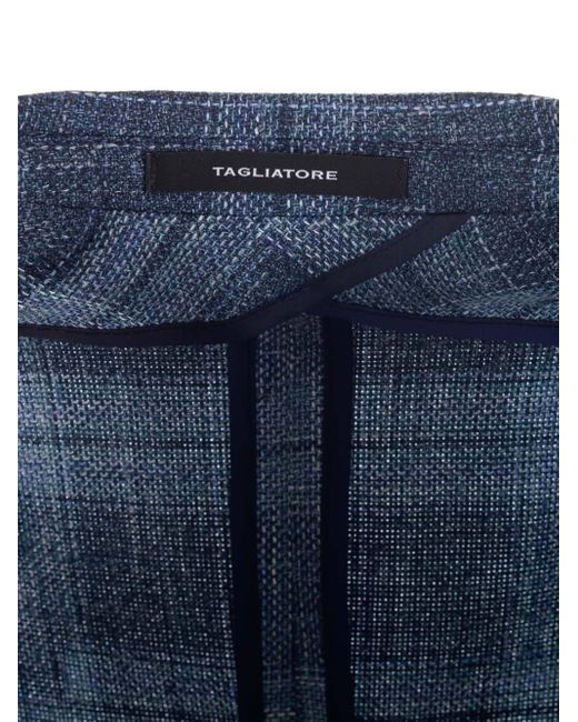 Tagliatore Blue Check-Pattern Single-Breasted Blazer for men