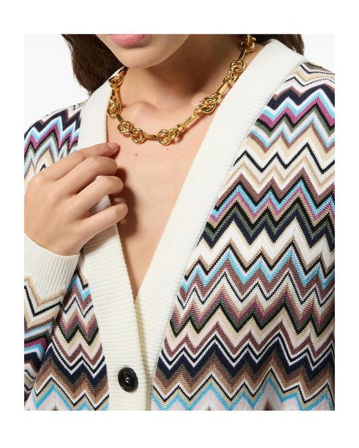 Missoni White Zigzag-Knit V-Neck Cardigan