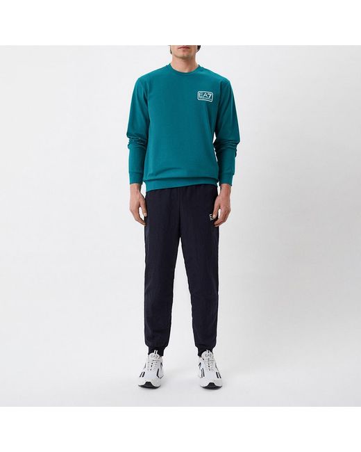 EA7 Blue Logo Round-Necked Sweater for men