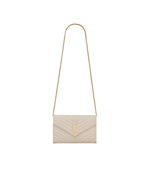 Saint Laurent White Cassandre Matelassé Chain Wallet