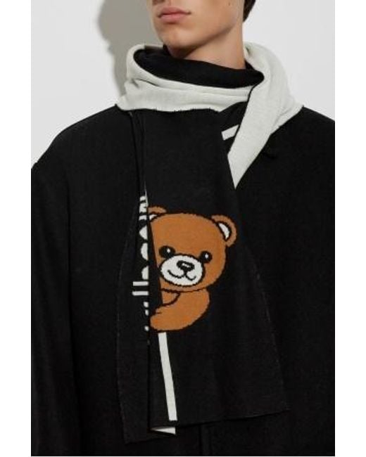 Moschino Black Teddy Bear Intarsia Scarf for men