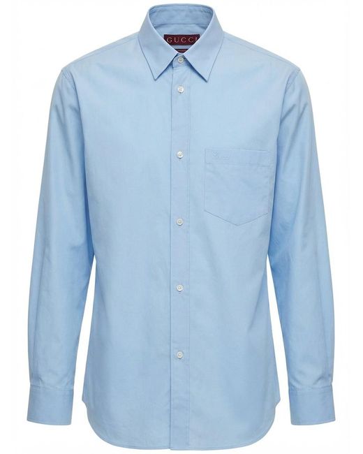 Gucci Blue Logo Embroidered Long-Sleeve Shirt for men