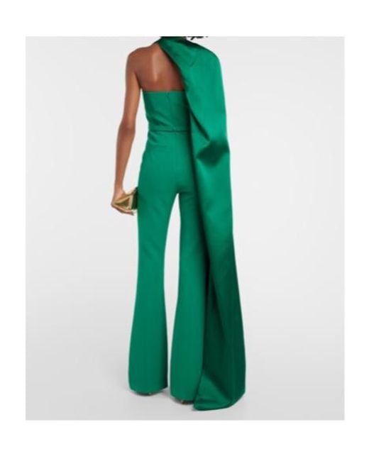 Safiyaa Green Lollian Marmont Caped Jumpsuit