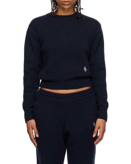 Sporty & Rich Blue Embroidered-Logo Cashmere Jumper for men