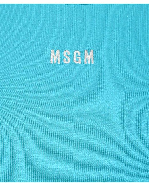 MSGM Blue Logo Embroidered Sleeveless Ribbed Tank Top