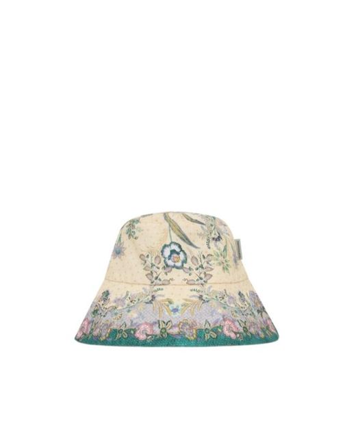 Zimmermann White Printed Long Brim Bucket Hat
