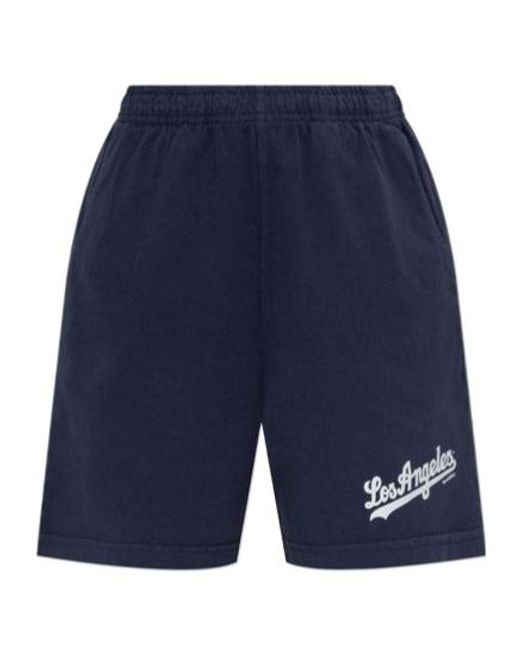 Sporty & Rich Blue X The La Dodgers Logo Printed Gym Shorts