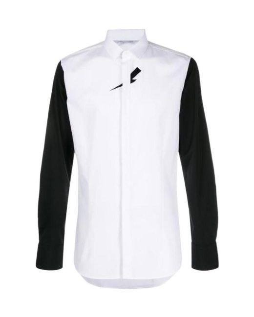 Neil Barrett White Long-Sleeved Lapel Shirt for men