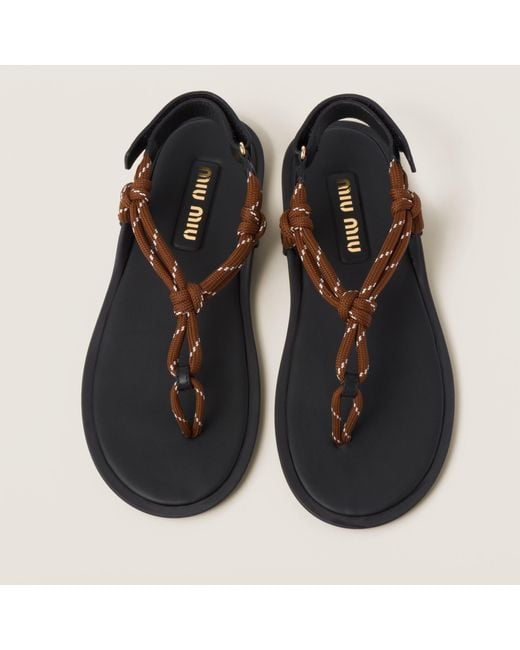 Miu Miu Brown Round-Toe Cord-Strap Sandals