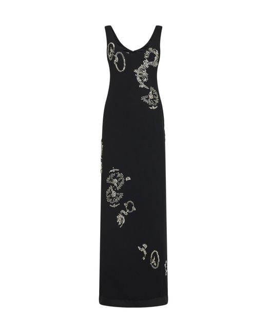 Dries Van Noten Black Crepe Long Embroidered Dress