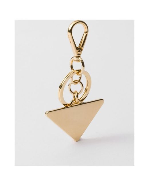 Prada White Logo Plaque Clasp-Fastened Keyring