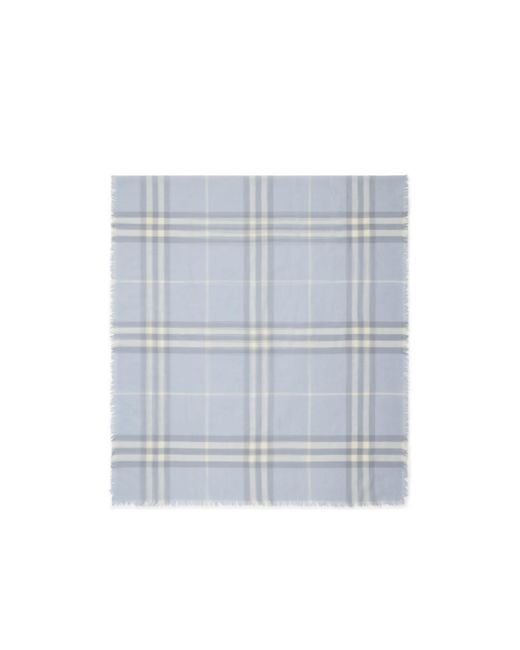 Burberry Blue Wide-Check Frayed-Edge Scarf