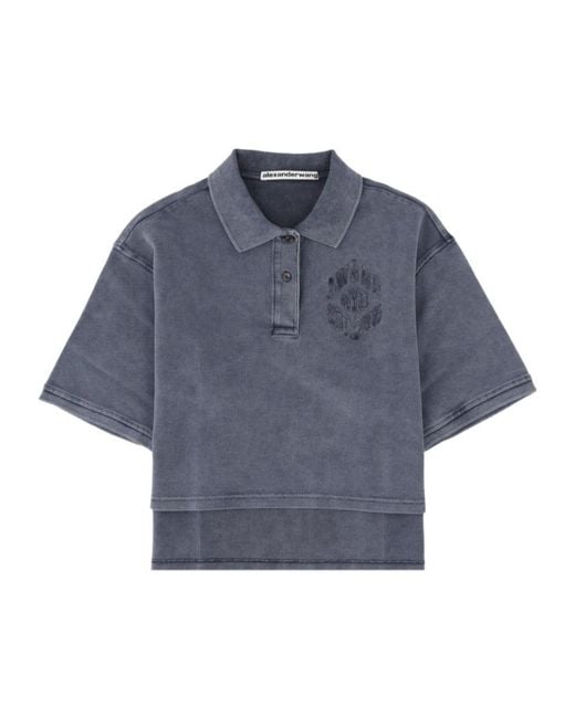 Alexander Wang Blue Cropped Piqué Polo T-Shirt