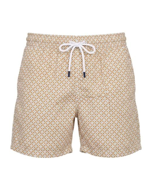 Fedeli Natural Drawstring Elastic-Waist Swim Shorts for men