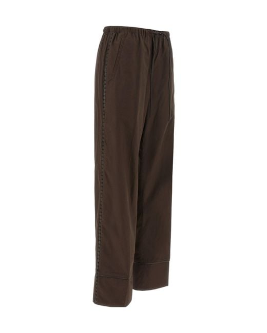 Yves Salomon Brown Leather Trim Wide-Leg Pants